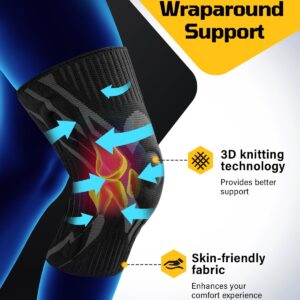 داعم الركبة - 6 ميزات محسنّة - رباط للركبة للرجال والنساء، دعم للركبة للجري، صالة الألعاب الرياضية، المشي لمسافات طويلة، الرياضات، باللون الأسود