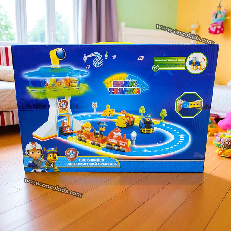 🚓✨ مضمار لعب مضيء بقاعدة كبيرة – باو باترول 🐾🎉