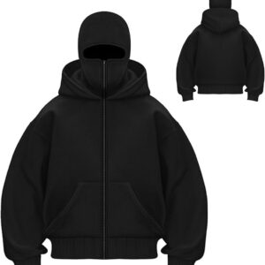 Balaclava Ninja Zipper Hoodie فاست شتائية بامتياز مع قناع لحماية الوجه